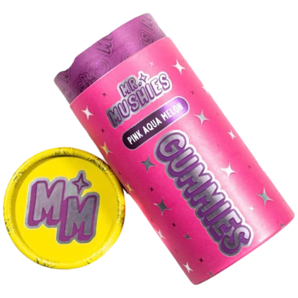 mr mushies pink acqua melon mushroom gummies